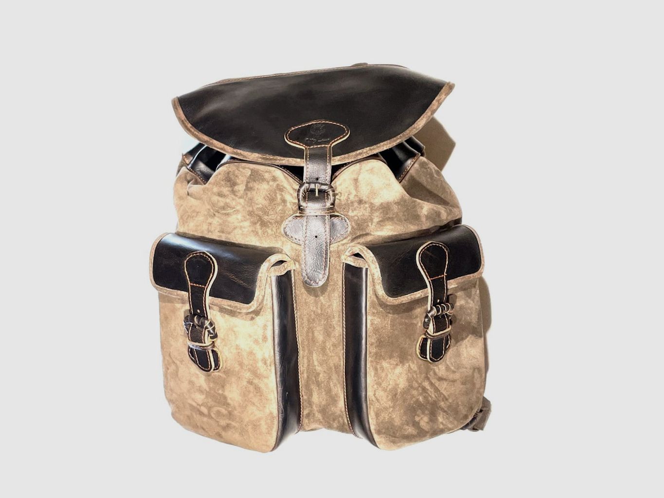 Jagdrucksack Echtleder mit Seitentaschen hell, billede 1 af 2