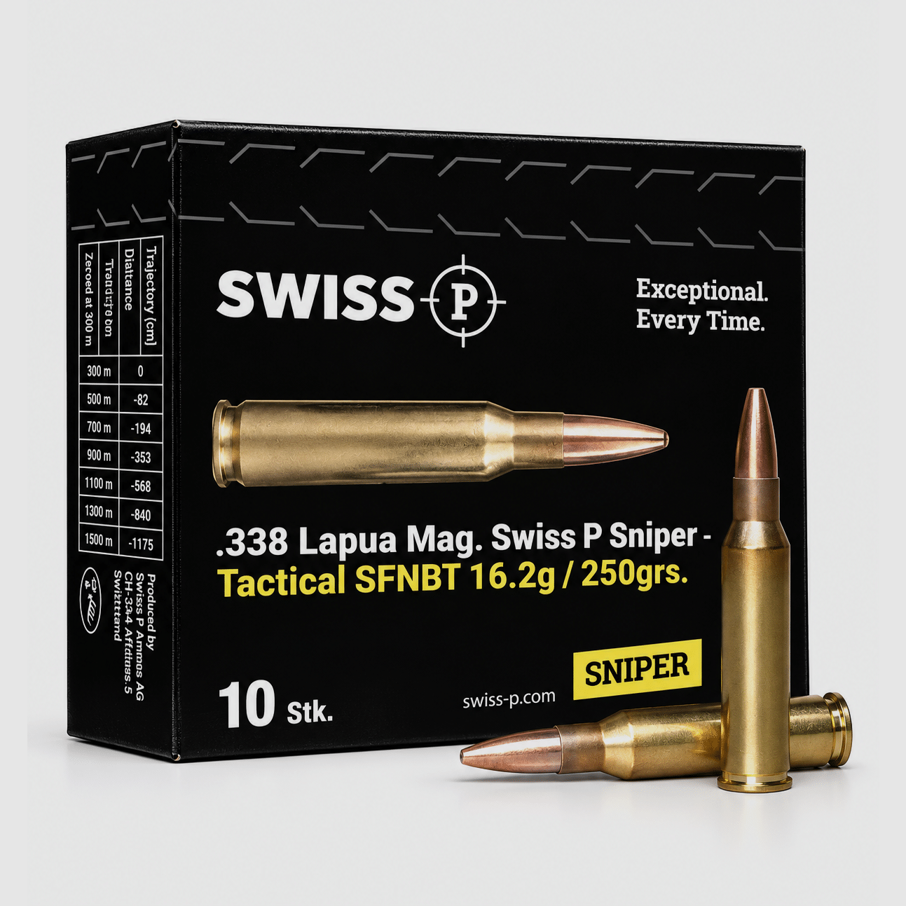 .338 Lapua Mag. Swiss P Sniper – Tactical SFNBT 16.2g / 250grs. – 10 Stk., Bild 1 von 2