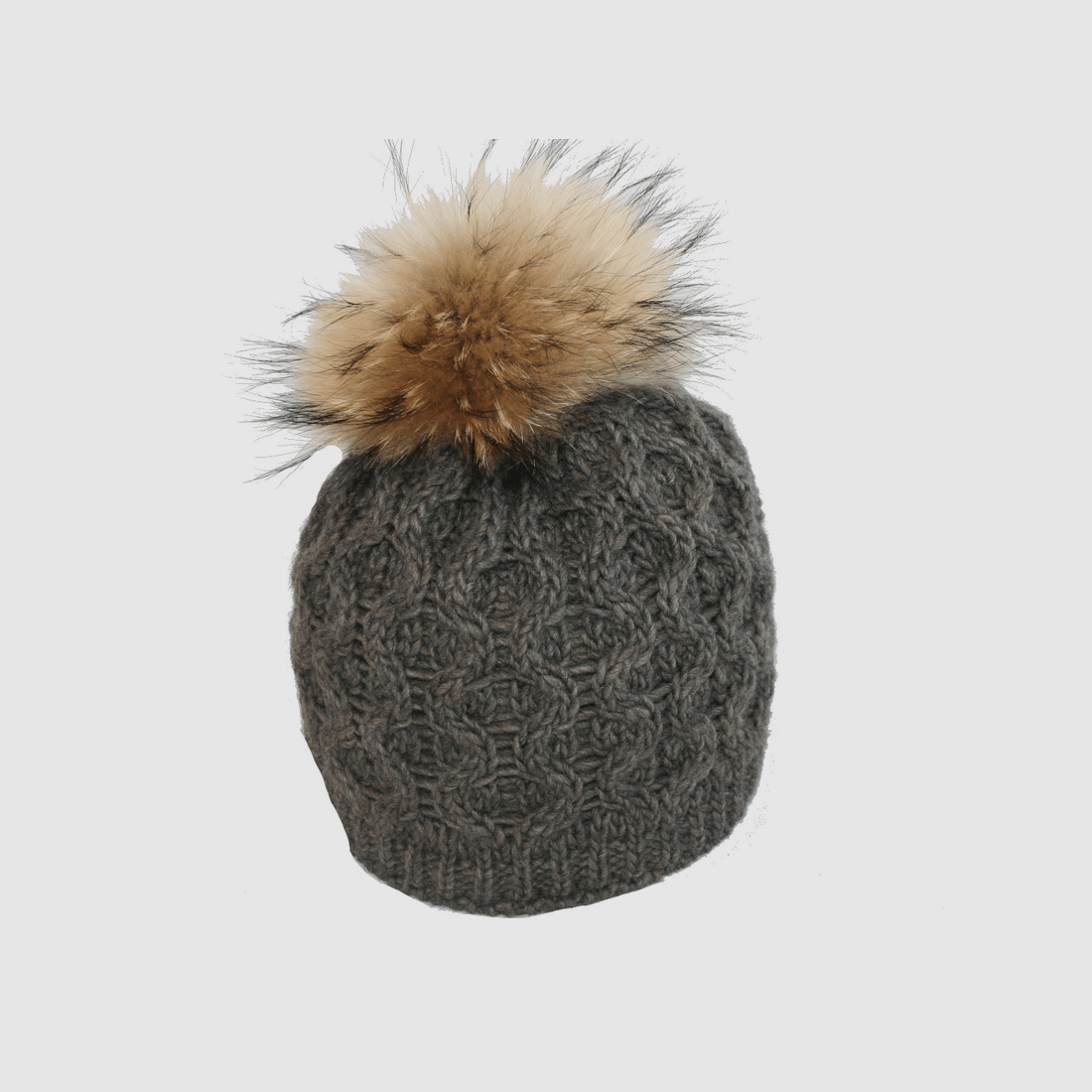 Knit hat with real fur pompom
