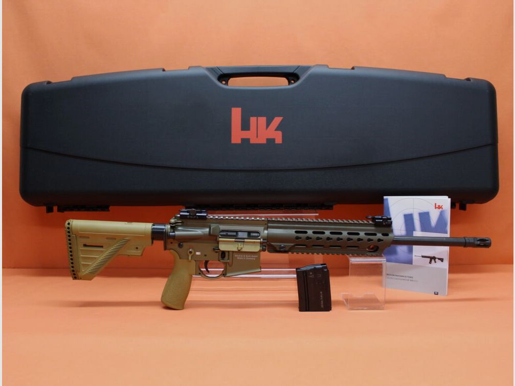 Heckler&Koch Ha. Fucile .223Rem Heckler&Koch/H&K MR223 A3 16,5" canna RAL8000 HKey K, sistema a pistone a gas AR-15/HK416, immagine 7 di 8