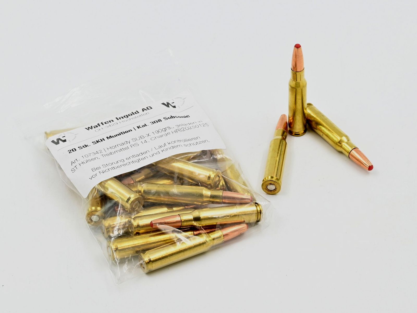 SKH, 308 Win, Hornady 190gr. SUB-X, 20 Stk.