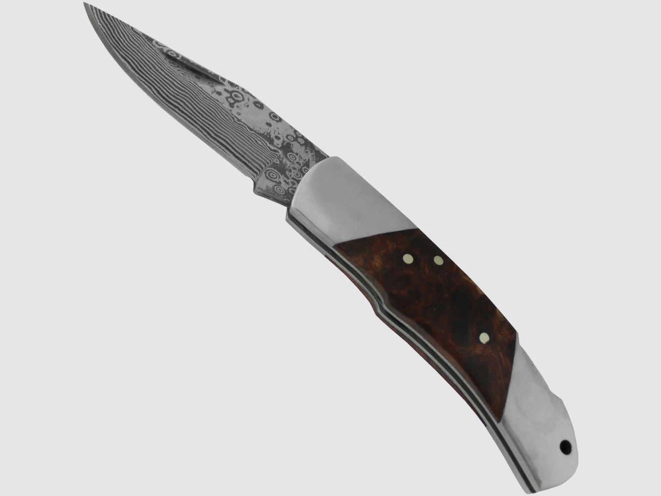 Damascus pocket knife with root wood handle