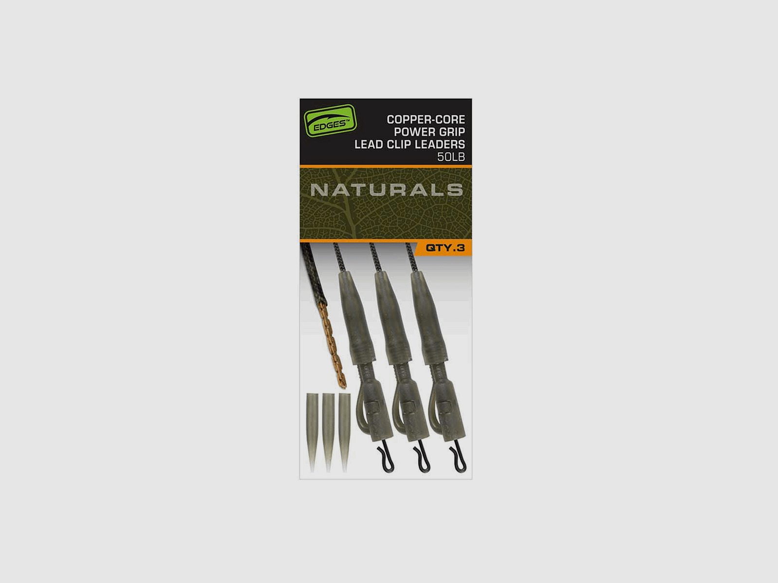 FOX – EDGES™ COPPER-CORE POWER GRIP LEAD CLIP LEADERS 50LB NATURALS (3SZT)