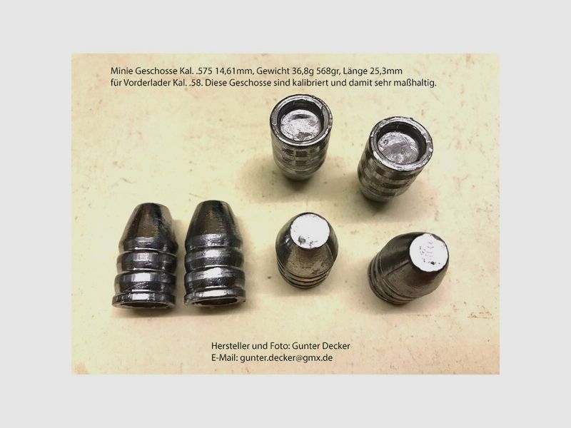 Minie Geschosse Kaliber .575 14,61mm 568gr kalibriert maßhaltig für Vorderlader Gewehre Kal. .58