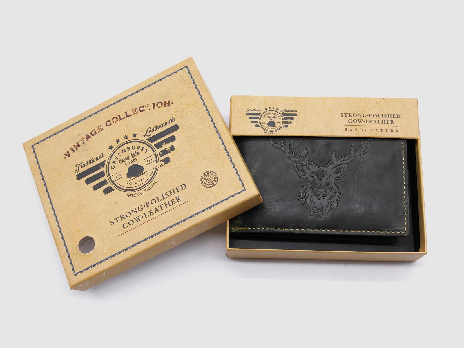 Greenburry Leder Geldbörse olive Vintage Animal Collection Royal Stag Hirsch 1705-rs-30