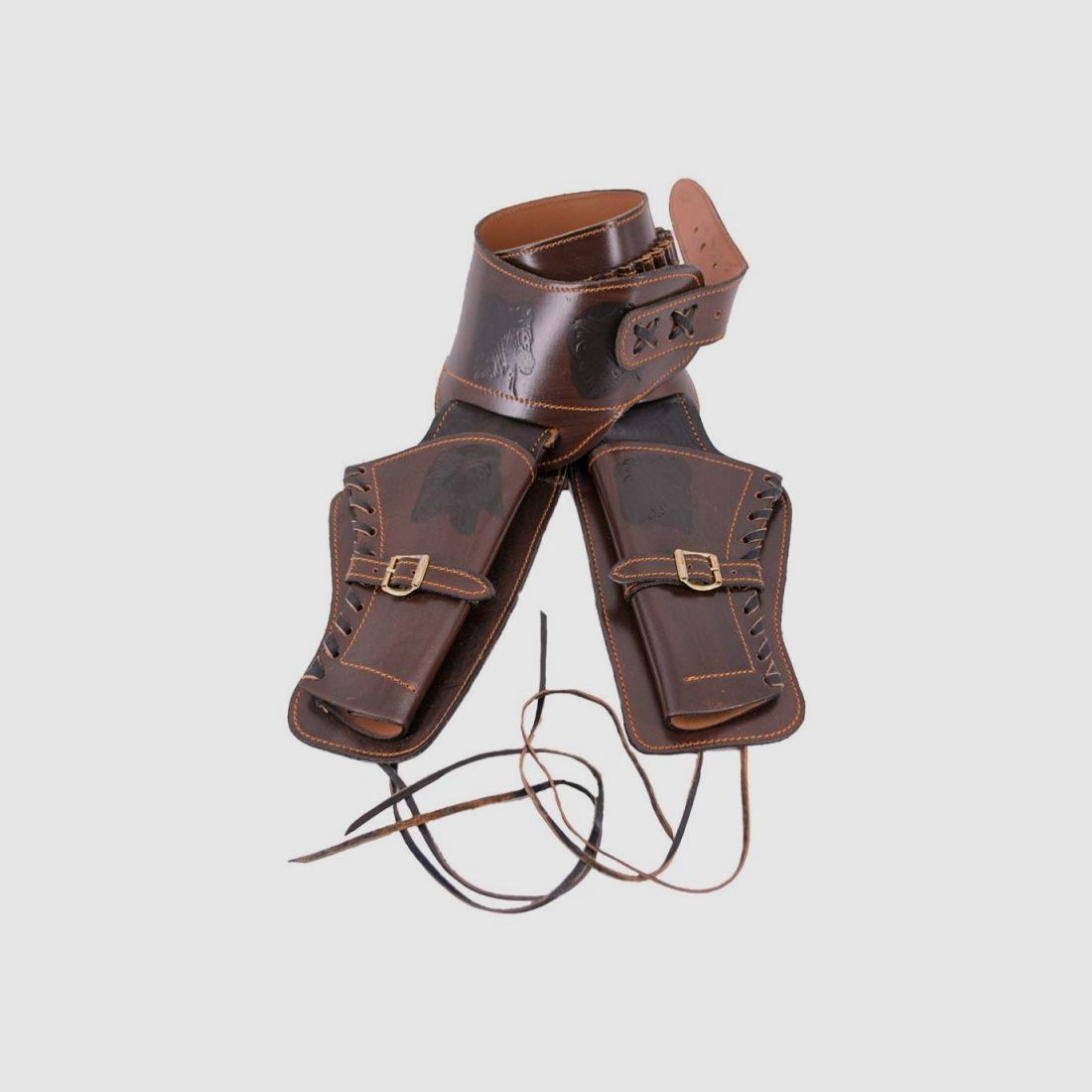 Cinturón de revólver western con doble funda de cuero