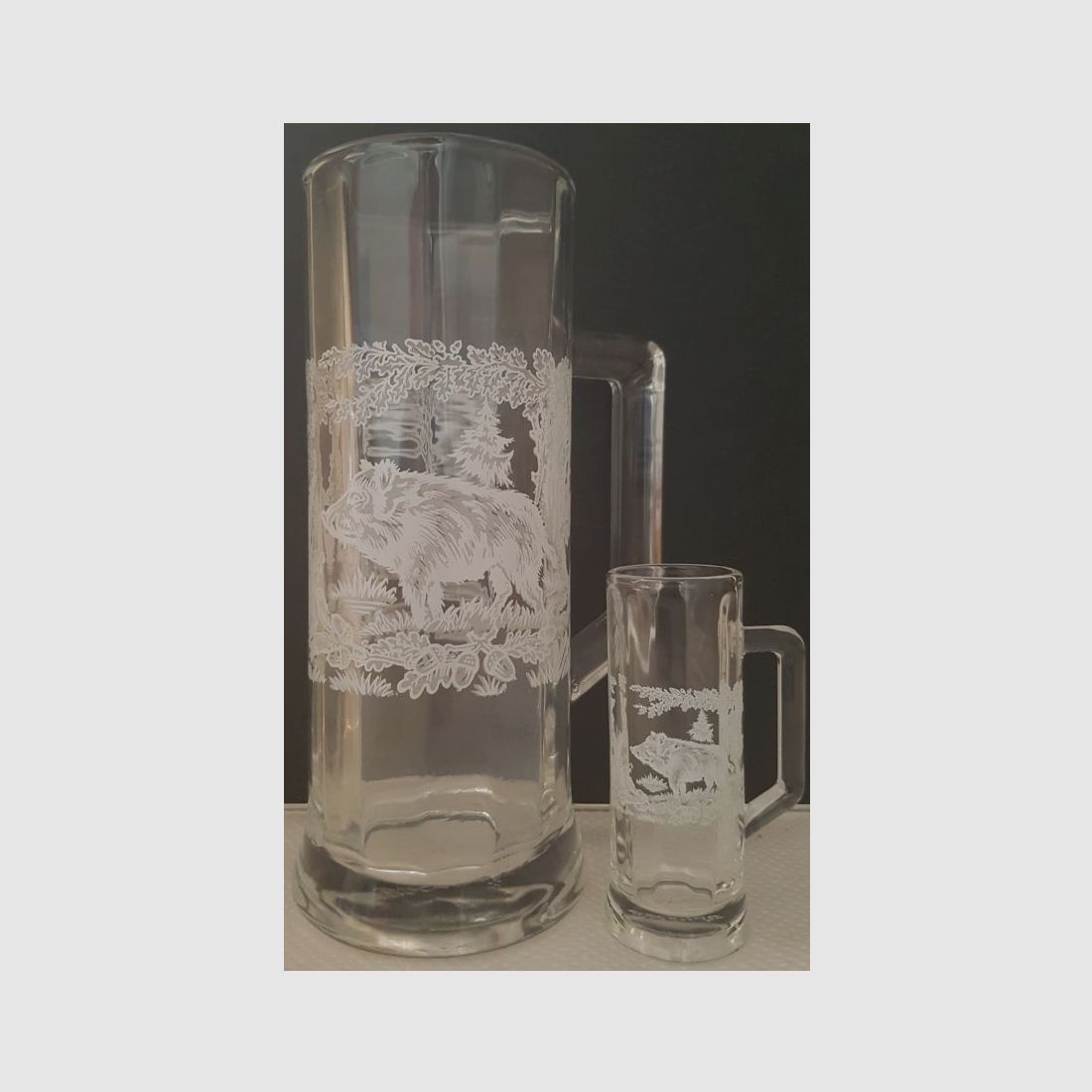 Glasseidel mit Stamper, Motiv Wildschwein