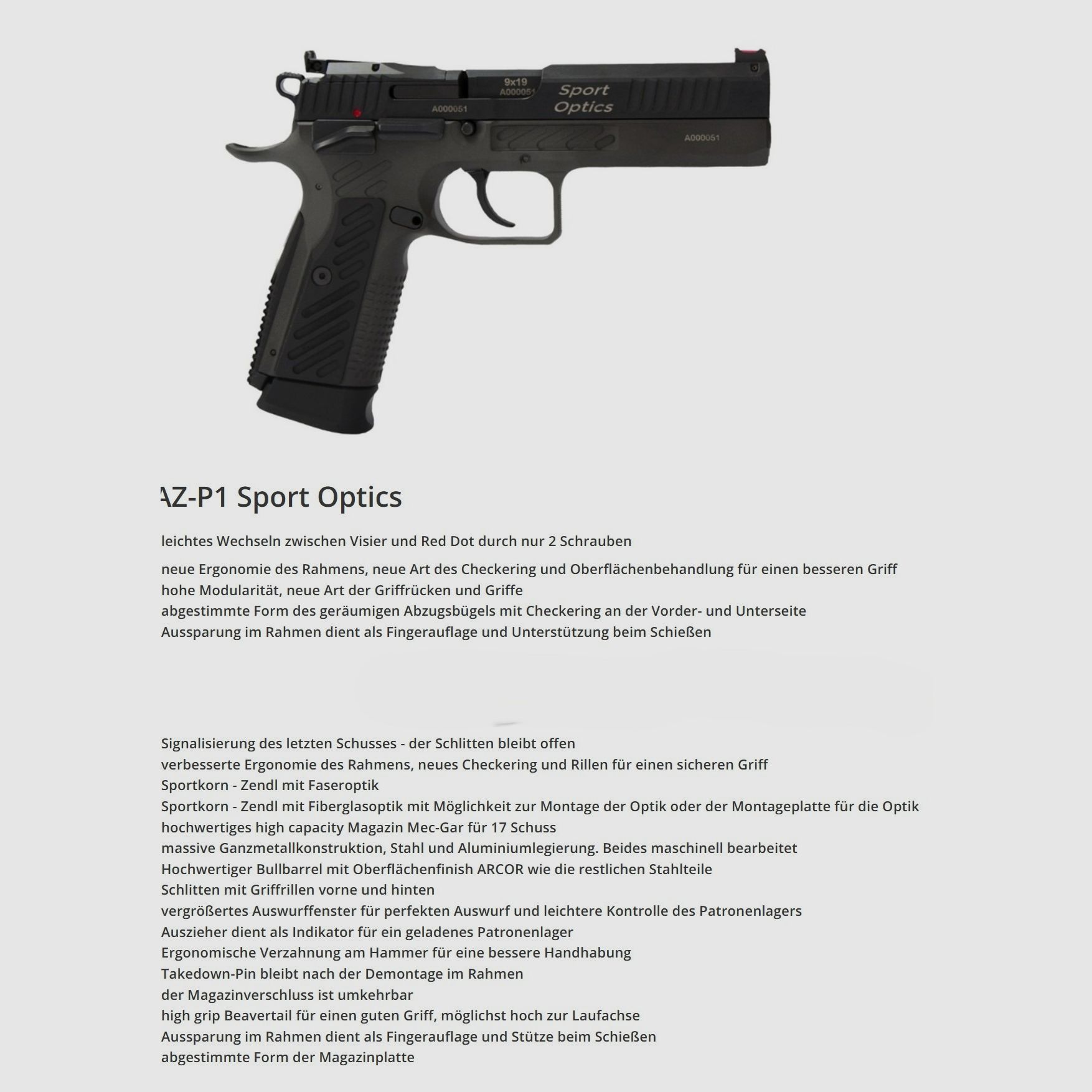 Arma Zeka Sport Optics P1 9mm mit Vortex Venom Leuchtpunkt Visier