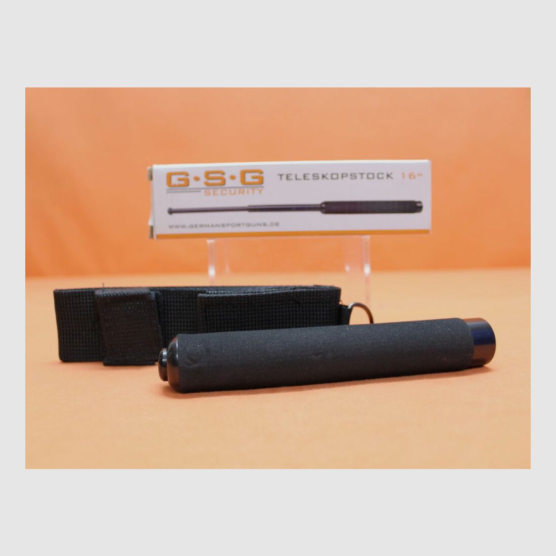 GSG German Sport Guns	 GSG Security Teleskopstock 16" Stahl schwarz mit Moosgummigriff/ Cordura-Holster Länge geschlossen: ca. 16cm