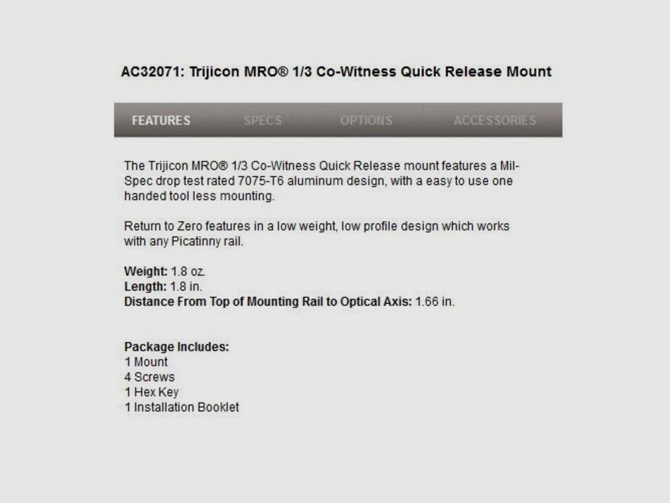 Trijicon Schnellspannmontage 1/3 Co-W MRO