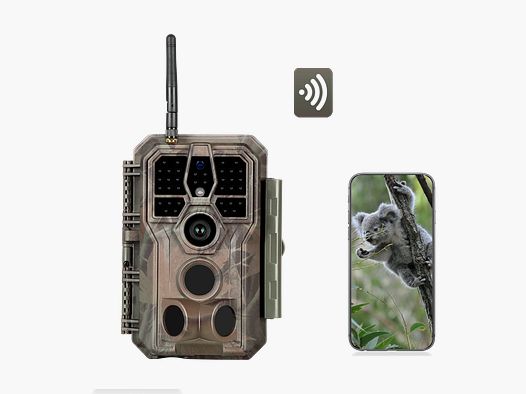 Wildkamera Wlan Fotofalle Jagdkamera Wildtierkamera 32MP 1296P 0,1s Schnelle Trigger Geschwindigkeit Nachtsicht Bewegungsmelder 120°PIR IP66 Wasserdichter | A280W Braun