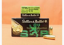 Sellier & Bellot Cartridge 9mm Luger S&B/ Sellier & Bellot 124grs TFMJ NONTOX VE 50 Cartridges/ 8.0g Full Metal Jacket