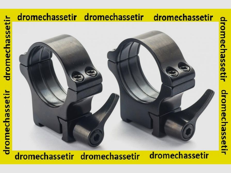 lot de 2 anneaux medium acier pour carabine CZ 527, diametre25,4mm, serrage a levier noir