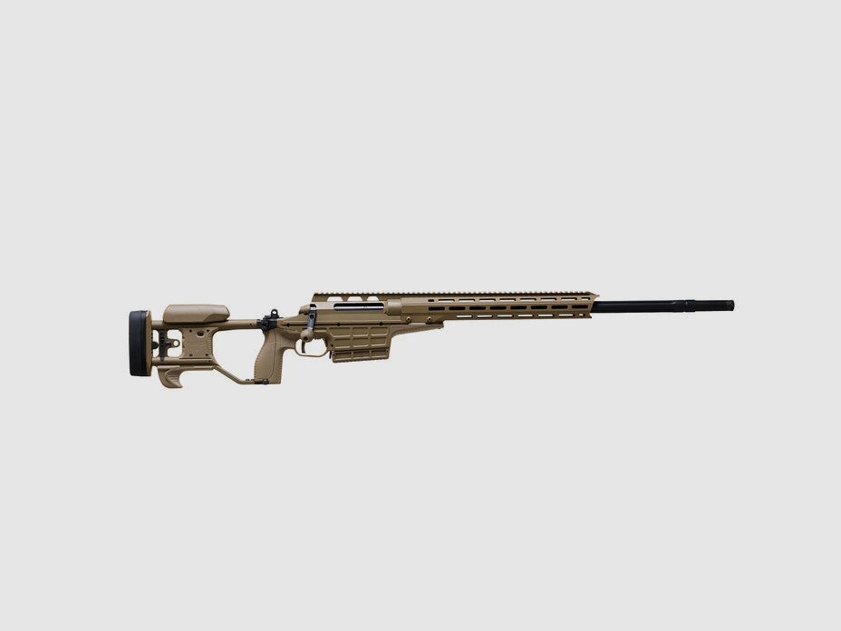 SAKO TRG M10 .308 Win., field drab Cerakote, Lauflänge 26" 22mm kanneliert mit Mündungsbremse, Druckpunktabzug, 30 MOA M-LOK, Alu/Synthetikschaft klappbar mit verstellbarer Backe in field drab, 10 Schuss, MG M18X1, Bild 1 von 5