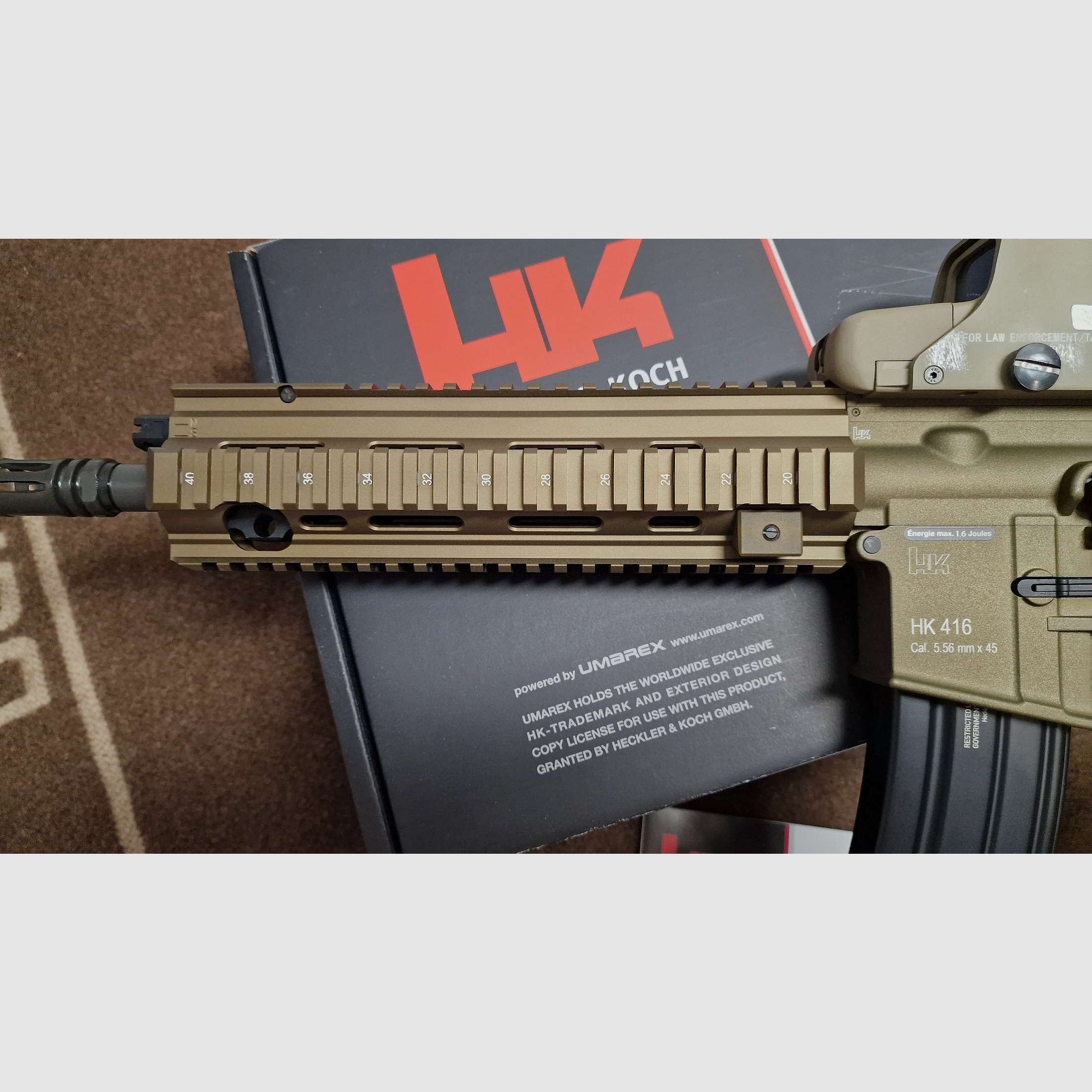 VFC H&K HK416A5 Vollmetall S-AEG Airsoft/Softair RAL8000 mit Zubehör (UNBENUTZT, quasi neuwertig)