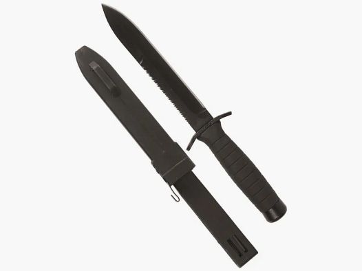 Kampfmesser Schwarz mit Säge und Kunststoff Scheide