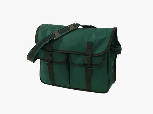 Behr Anglertasche "de Luxe" - 2 Fronttaschen + Fischbeutel - 35,6x10,2x31,8 cm - mit Schultergurt - Dunkelgrün