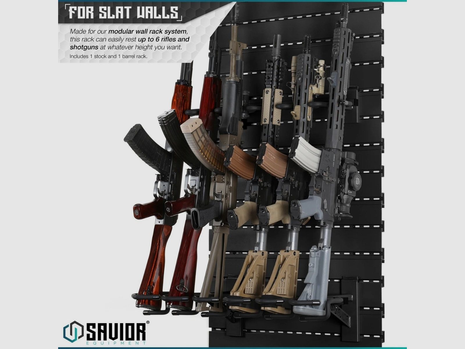 Savior – Soporte de pared para armas largas – Wall Rack System Rifle – Negro – WRS-ACC-RF6-BK, imagen 2 de 5