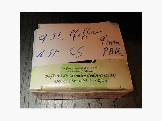 9 St. Pfeffer- und 1 St. CS - Patronen in 9 mm PAK