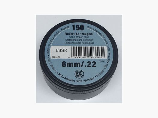 RWS 6 MM FLOBERTPATRONENEN SPITZKOPF 150 STK PACKUNG