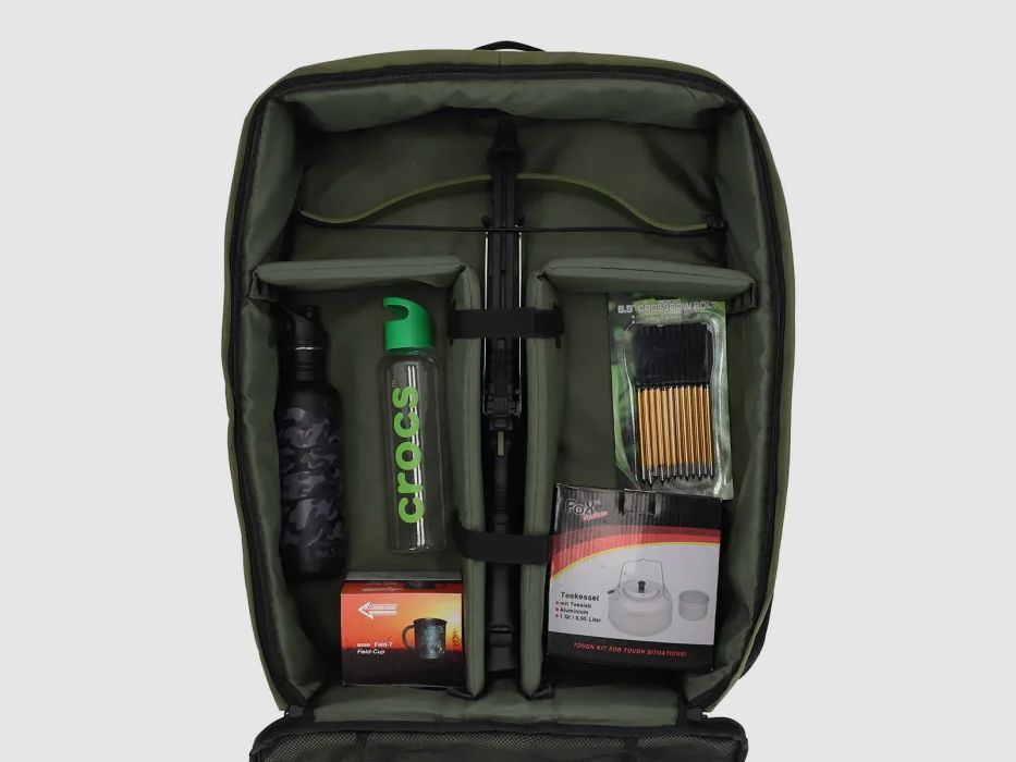 Sac à dos multifonction / sac de transport pour arbalète - environ 80 litres - Olive/Noir