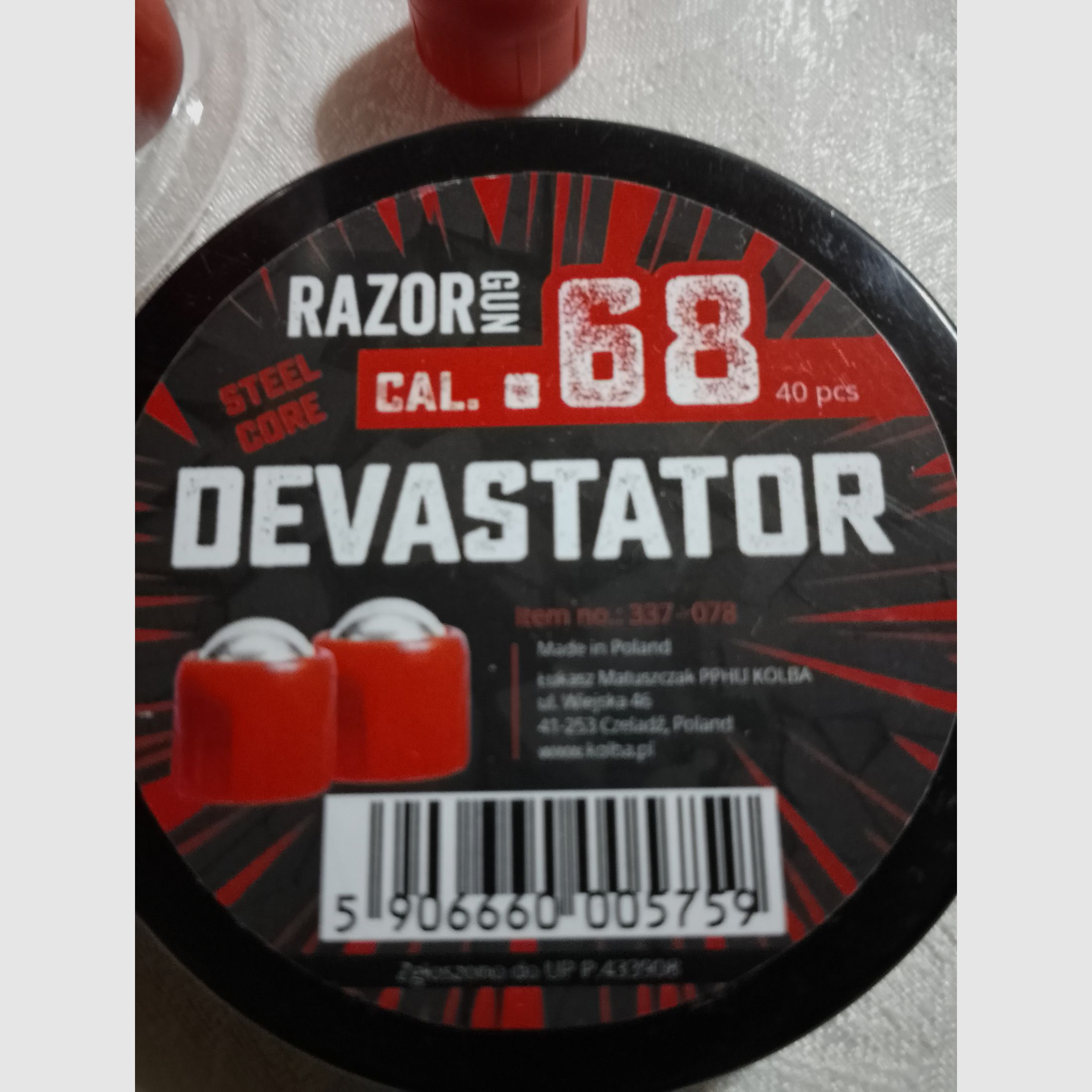 Stahlkugeln mit roten Plastikrahmen in Cal 68 Devastor Munition Razor Gun für hdr68 hds68 Stahlkern Geschosse 40stk neu