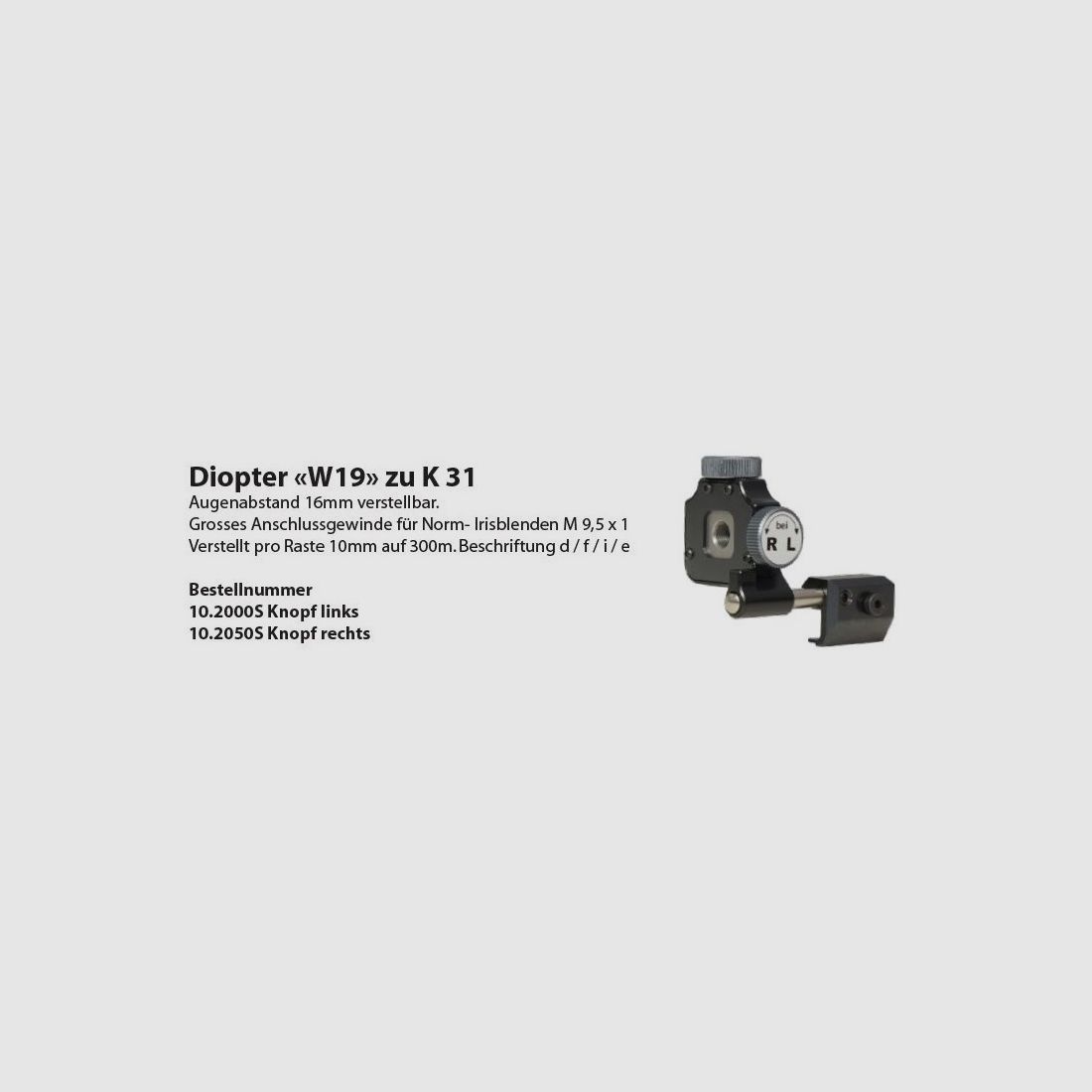 Diottra Wyss W19 per K31, nera, sinistra