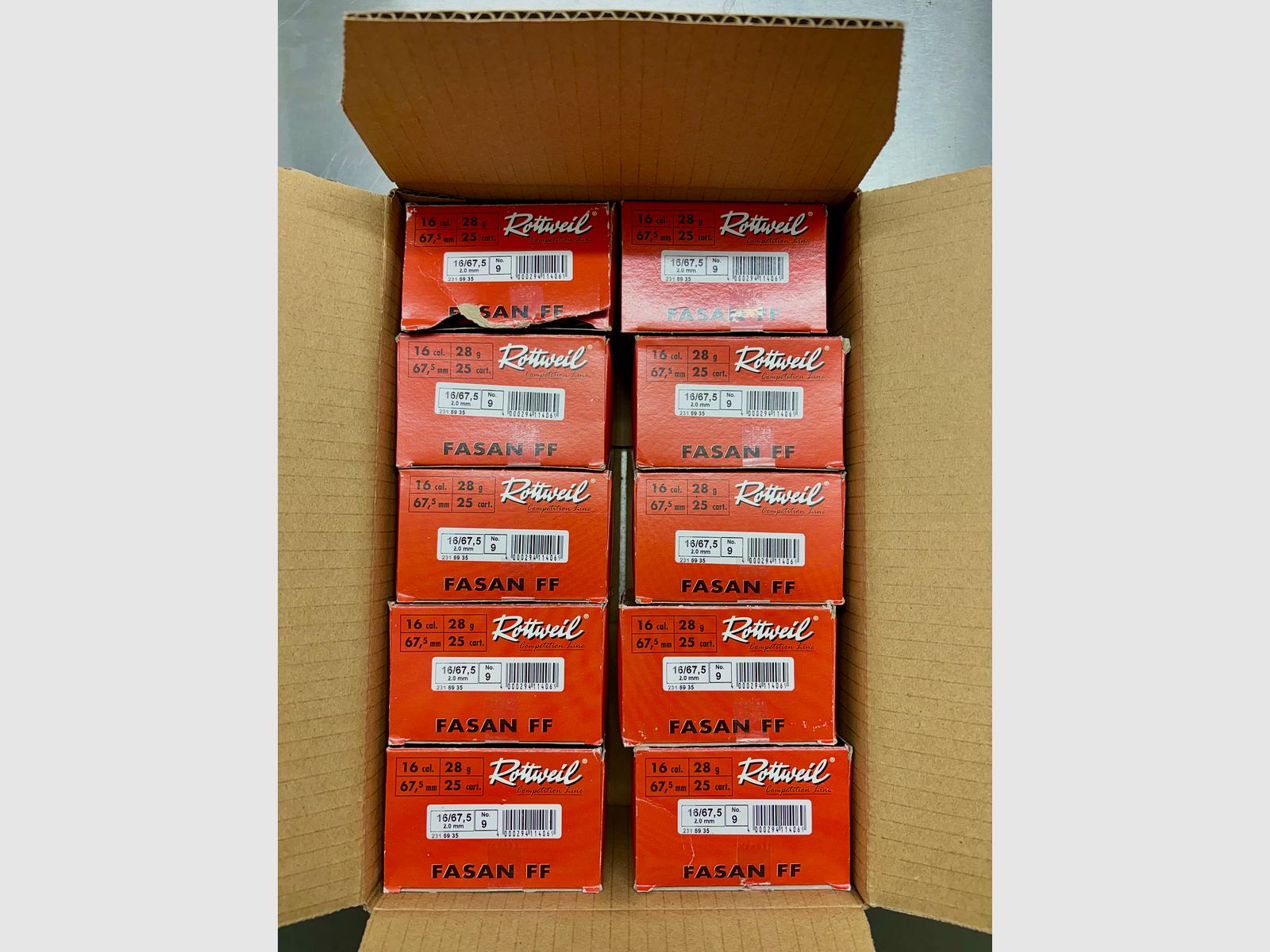 250 disparos Rottweil Fasan FF 16/67,5 2,0 mm 28 gramos Skeet