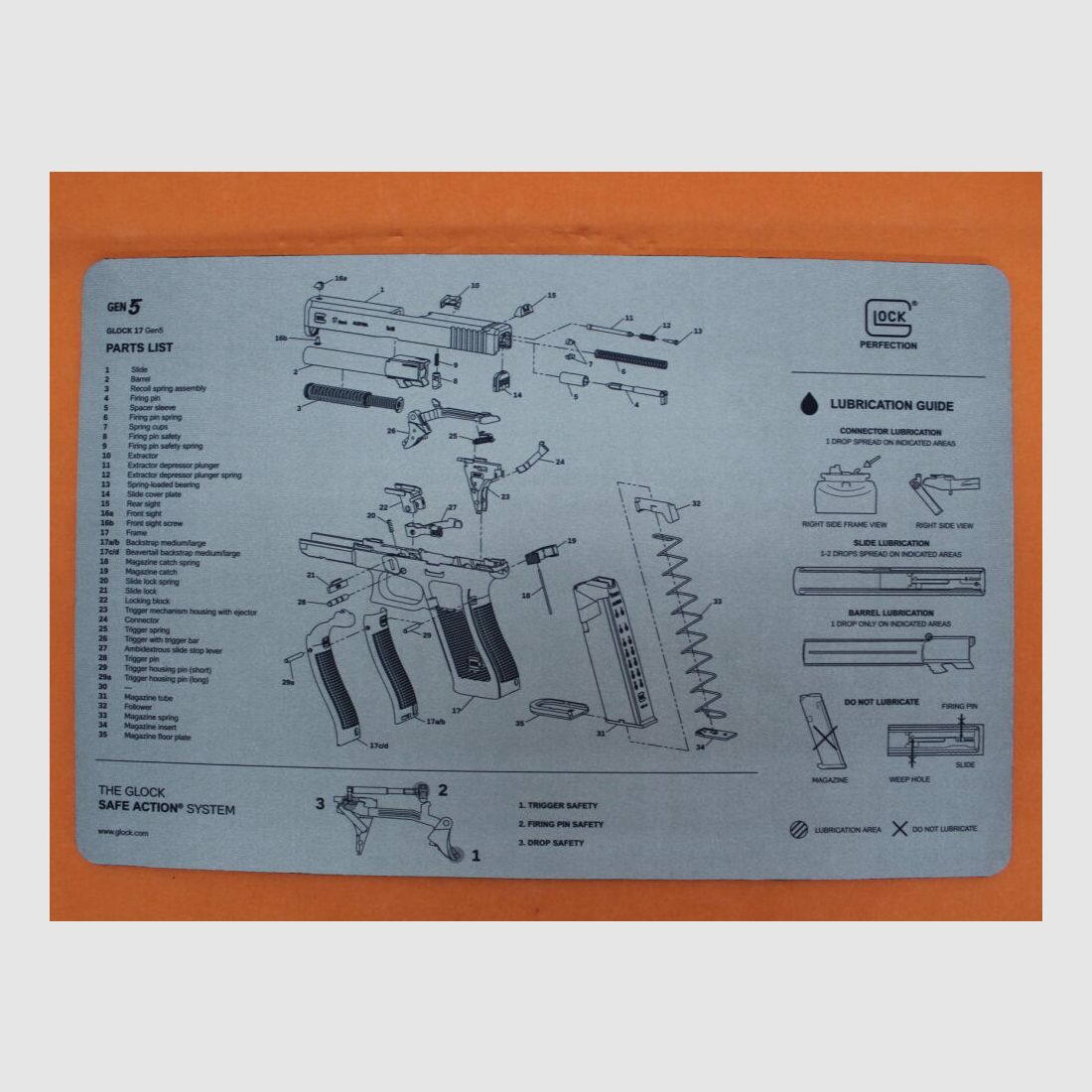 Glock Glock alfombrilla de soporte aproximadamente 430x275mm neopreno con dibujo de piezas