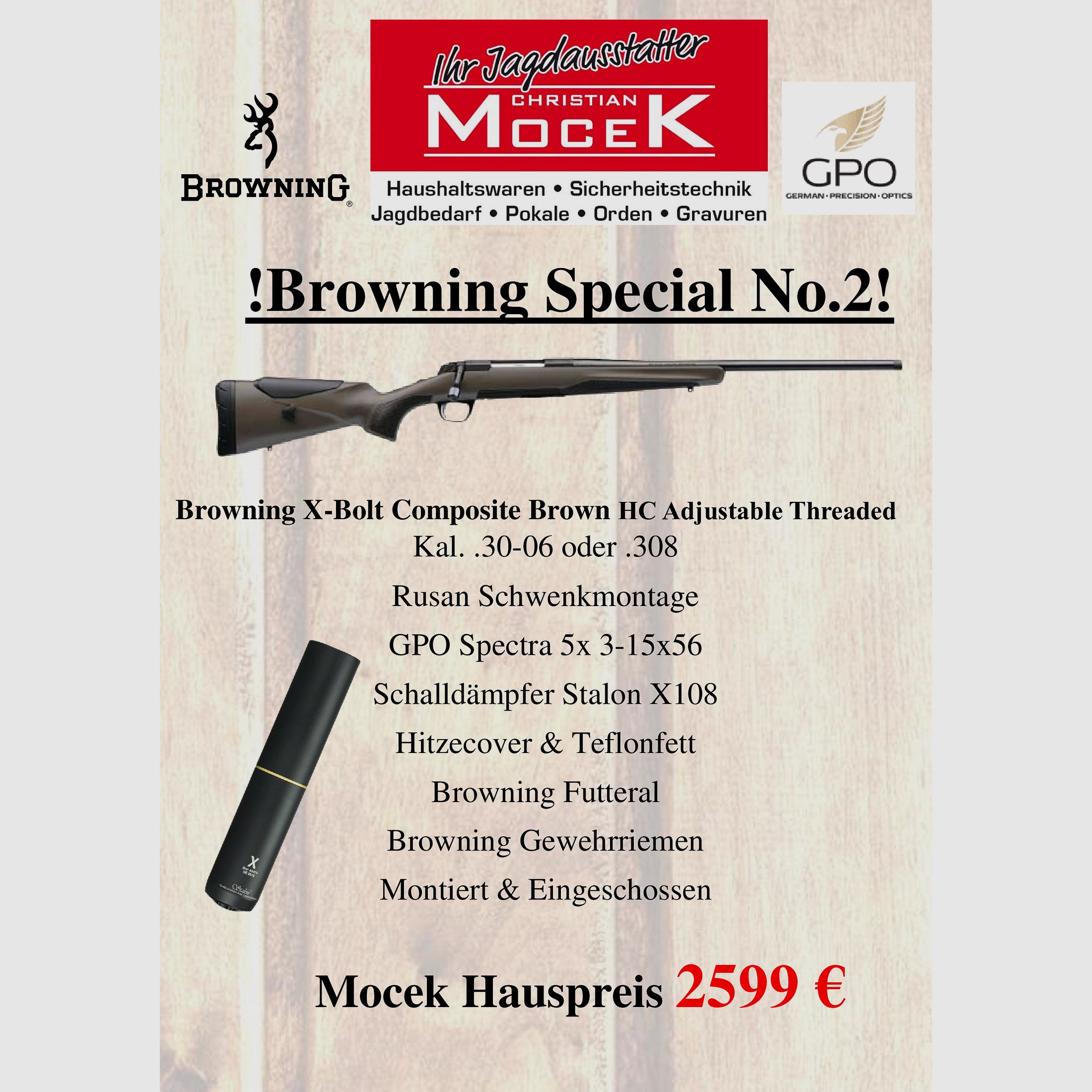 Browning X-Bolt Composite Brown HC Adjustable Threaded, mit GPO Specta 5x 3-15x56