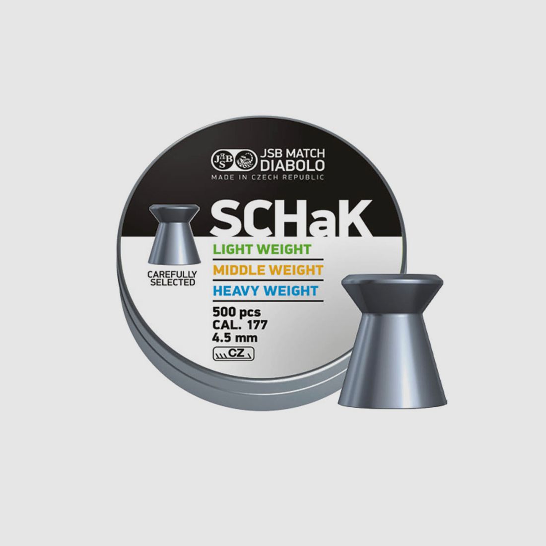 JSB SCHaK Light Weight Diabolo, Flachkopf, glatt, 0,475 g, Kaliber 4,50 mm, 500 StĂĽck