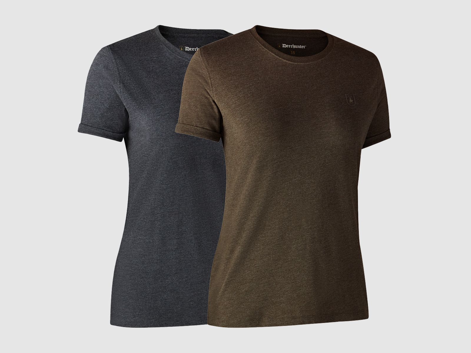 Ladies Basis T-shirt im 2er-Pack - Brown Leaf Melange – Kleidergröße Damen: 44
