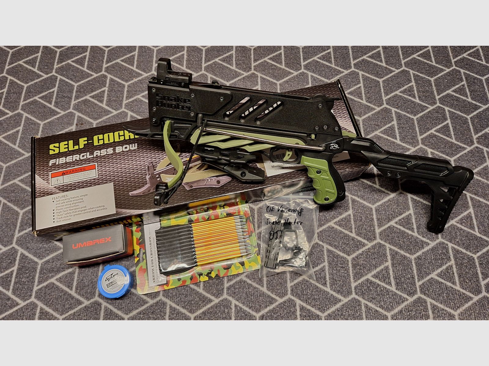 Pistolen-Armbrust "Snake Hunter" 7Schuß Magazin/Red Dot/Tasche-NEU!