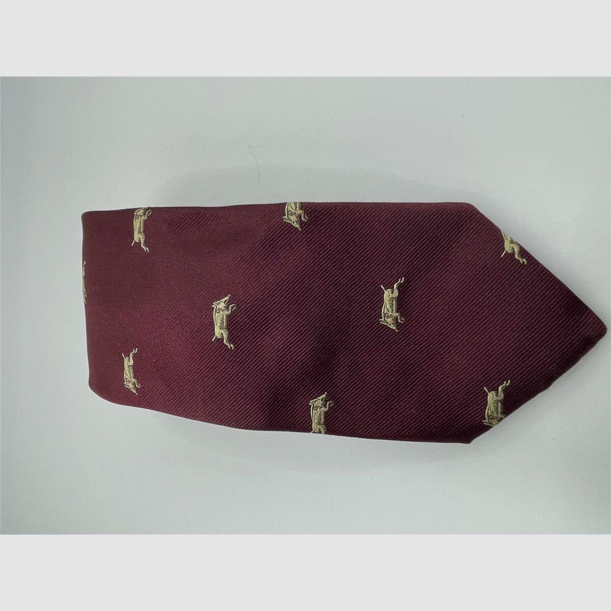 Robert Keyte Krawatte 100% Seide weinrot Motiv beige Wildschwein