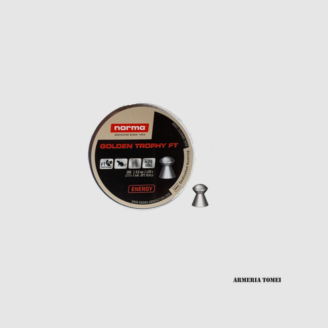 NORMA – GOLDEN TROPHY FT 5,5MM (.22) 1,03g 15,9gr ENERGÍA | <24JOULE (200 UDS)