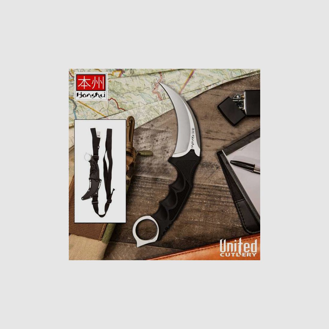United Cutlery Honshu Karambit satin finished with shoulder carrying system