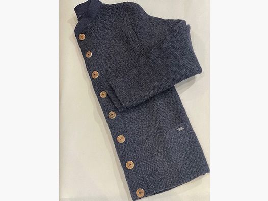 Pezzo Schafwolljacke mit Lodenkragen für Herren Handgestrickt in Blau