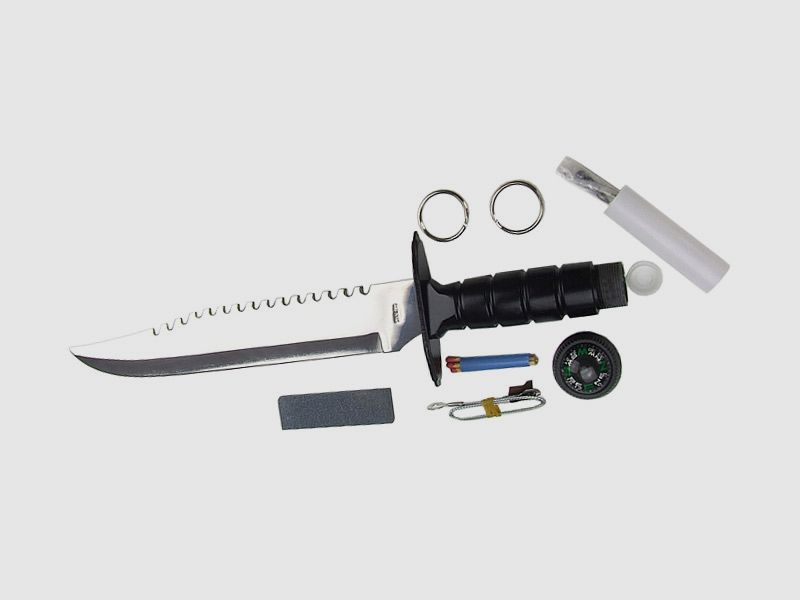 B-Ware Outdoormesser Ăśberlebensmesser Combat Knife KlingenlĂ¤nge 25 cm Kompass SeilsĂ¤ge StreichhĂ¶lzer (P18)