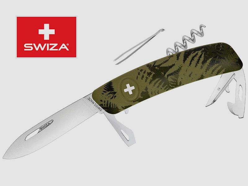 SWIZA Schweizer Messer FILIX D03 CAMO FARN KHAKI, Edelstahl 440, 11 Funktionen, Korkenzieher