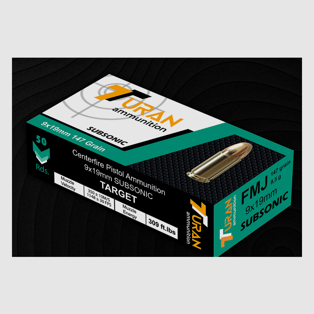 AMUNICJA PISTOLETOWA 9X19mm TURAN FMJ 147 gr SUBSONIC