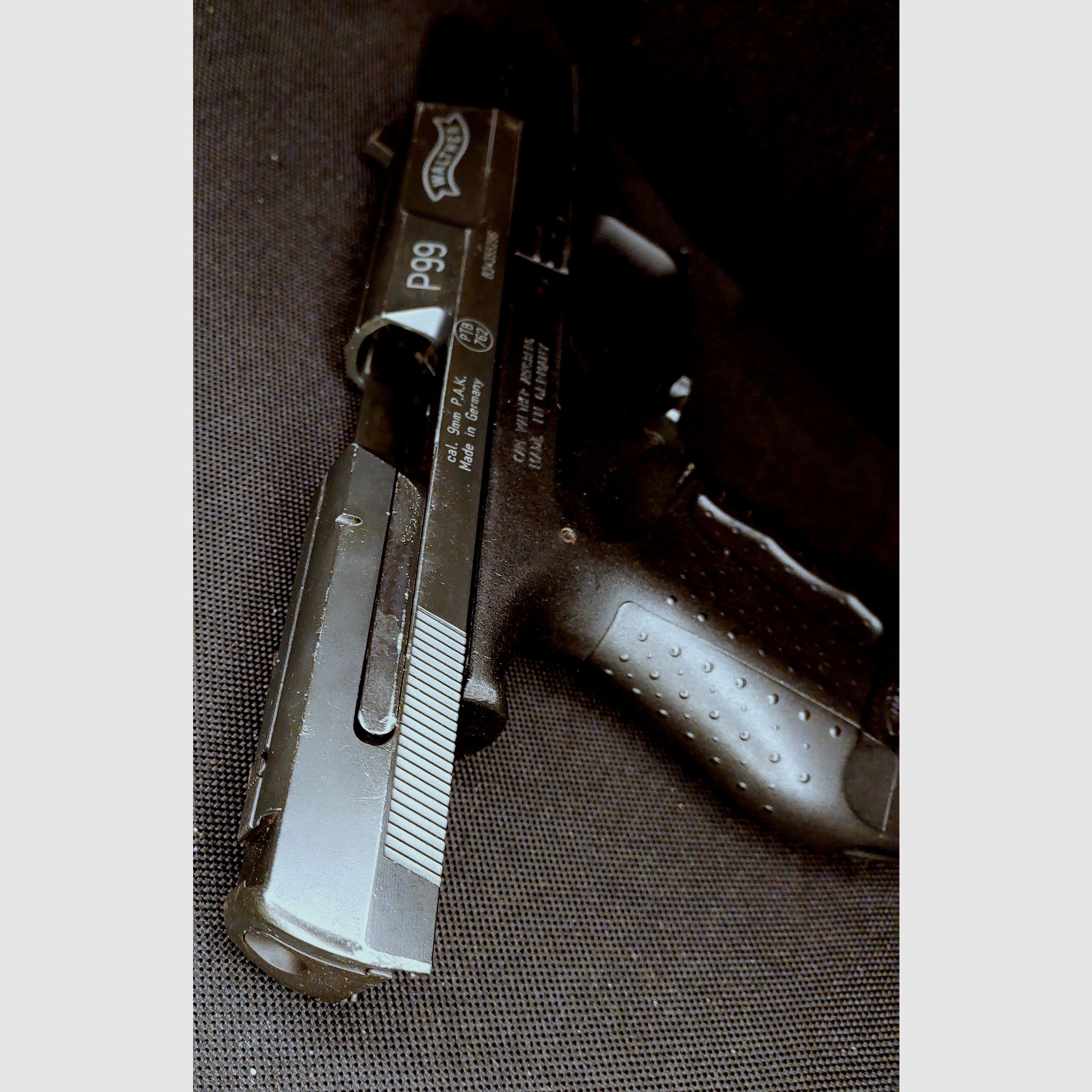 Pistolet à blanc Walther P99 9mm P.A.K. bronzé (PTB 637) P 99 avec étui en cuir