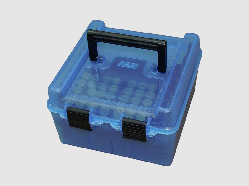 MTM R-100-MAG DELUXE Patronenbox, Munitionsbox Scharnier - .223 bis .338 Lap. einzige 100er MAG BLAU