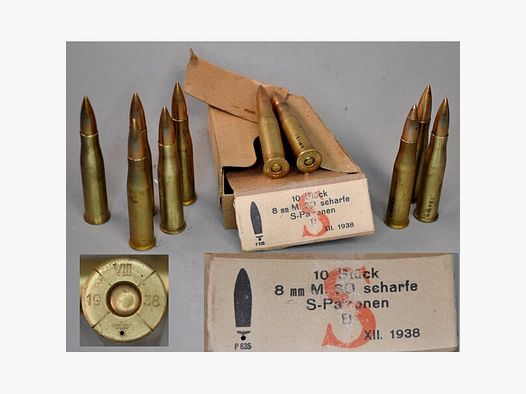 10 Deko-Patronen 8 x 56 R für Steyr M95 von 1938 mit Schachtel
