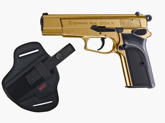 Schreckschuss Pistole Browning GPDA 9 24 Karat vergoldet Kaliber 9 mm P.A.K. (P18) + Universalholster