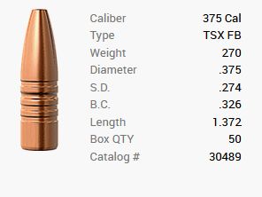 Barnes Geschoss .375/.375 270GR TSX HP FB 50 Stück