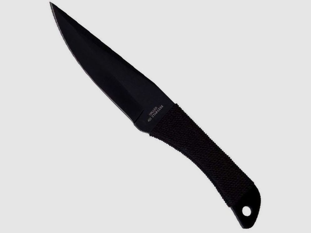 Wurfmesser schwarz Kordelgriff asymmetrische Klinge