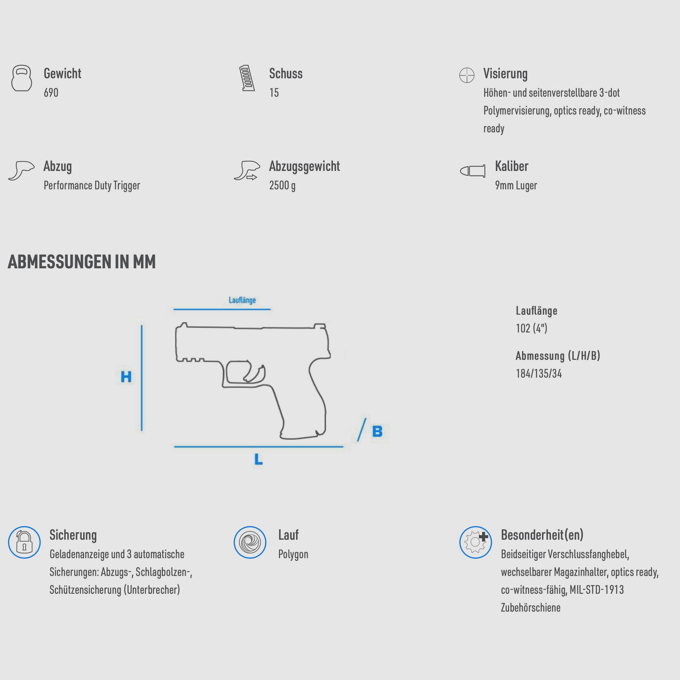 WALTHER PDP Compact 9 mm Luger Pistol Black 4" 15 Round Magazine