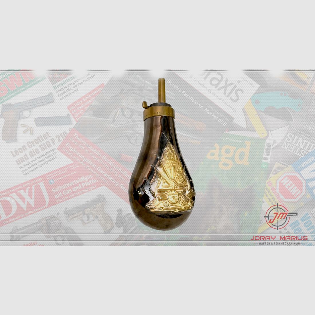 Brass Powder Horn Engraved