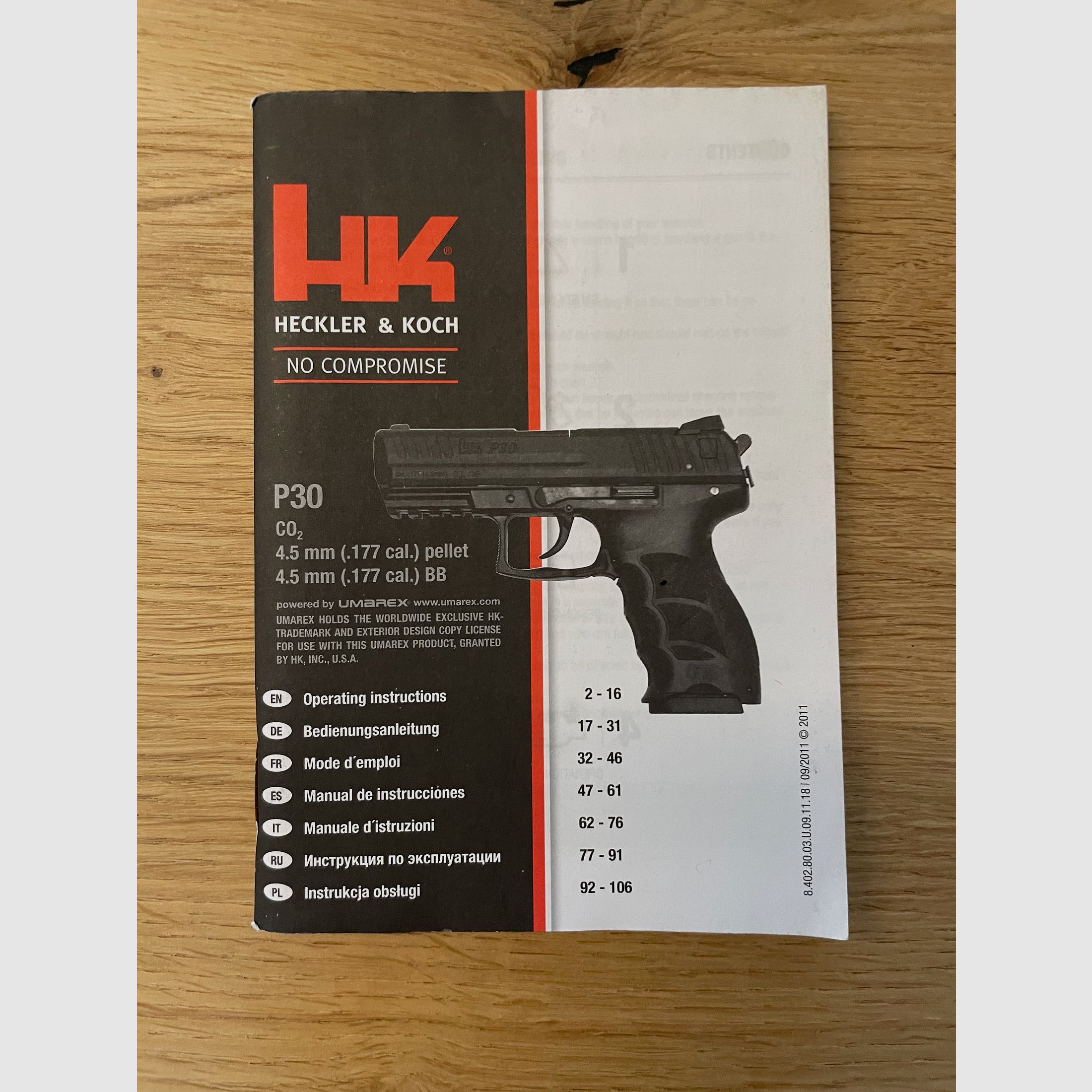 Umarex Heckler&Koch P30, CO2 4,5mm(.177 cal.) Diabolo & 4,5mm(.177cal.) BB