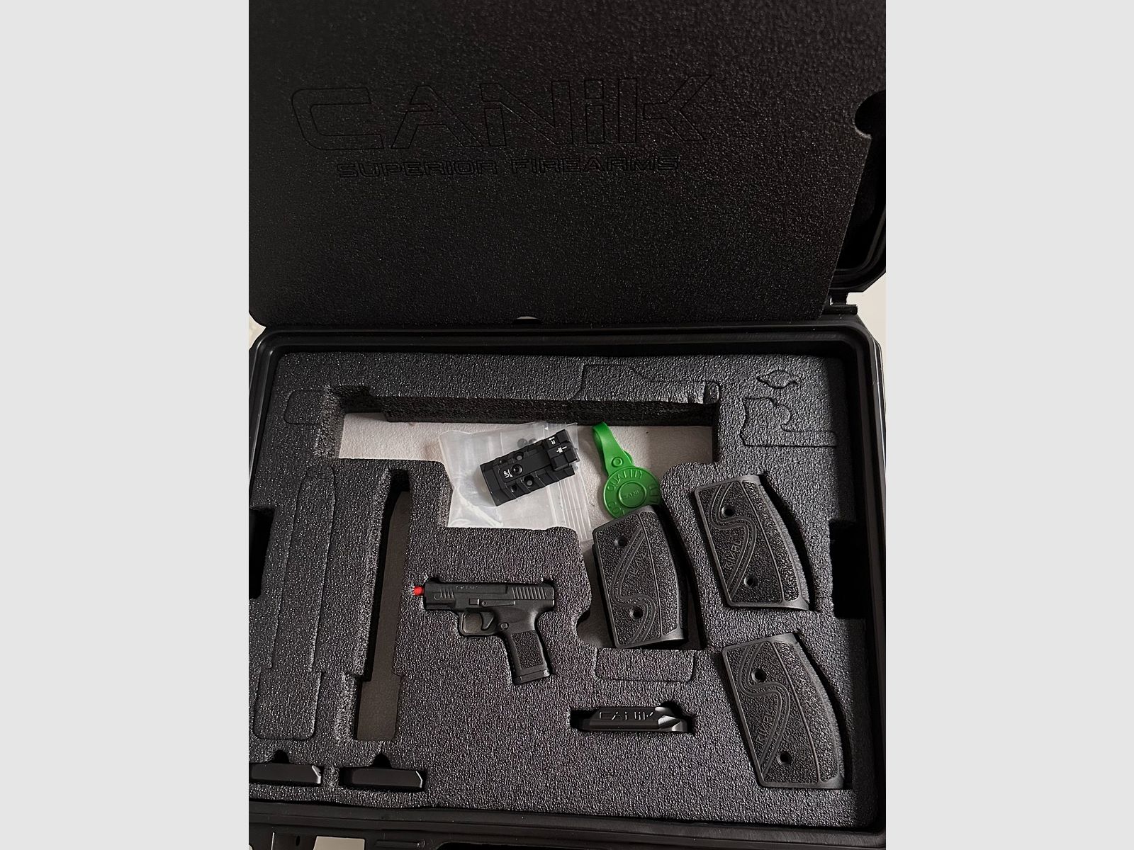 Canik SFx Rival-S with LOK aluminum grip panels, 5 magazines, Wolff springs, original packaging/accessories